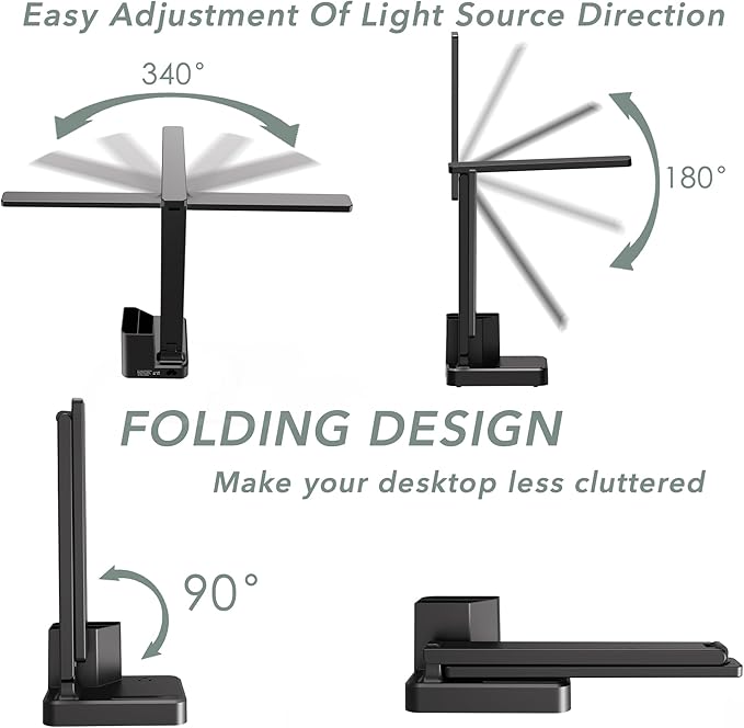 cozoo LED Desk Lamps for Home Office, Modern Dimmable Eye Caring Desk Light with USB Charging Ports AC Outlet, Pen Holder,Touch/Memory/Timer, Kids Small Table Lamp for Reading, Bedroom, Study, Craft
