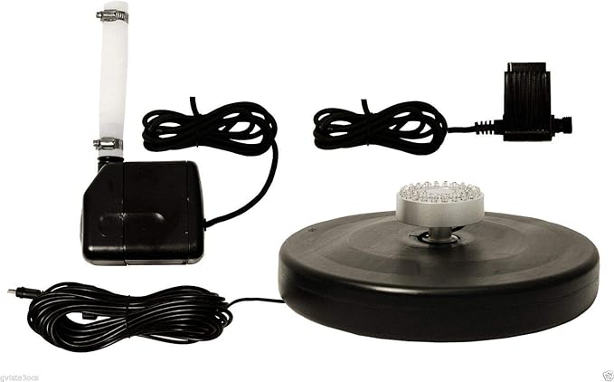 Custom Pro Floating Water Fountain with 48 White LED Lights, 600 GPH Pond Pump, 33 Foot Power Cords & More - Easy Installation