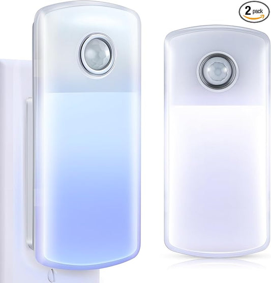 Enhon Emergency Power Failure Night Lights, 5-in-1 Multi Color LED Light, Rechargeable Flashlight with Foldable Plug, Automatic On Off Motion Sensor for Bedrooms, Hallways, Black Outs(2 Pack)