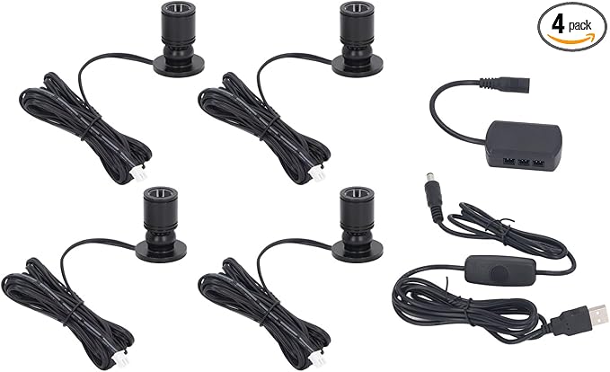 5V Dimmable LED Mini Spot Light with 6.6ft Cable, Jewelry/Indoor Picture/Art/Model Display Lights, USB Powered Spotlight for Jewelry Cabinets, Entryways, Tables Shelves (Positive White 6000K, 4 Pack)