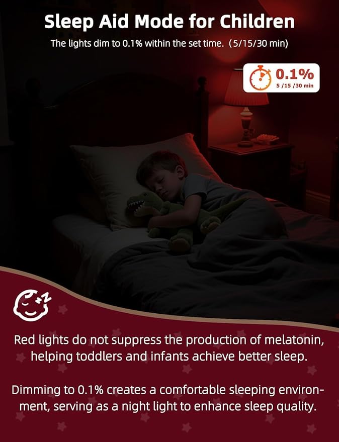 Red Light Bulbs for Sleep with Remote Control, E26 LED Blue Light Blocking A19, 9W for Sleep Therapy, Baby Nursery, Bedroom (4 Packs)