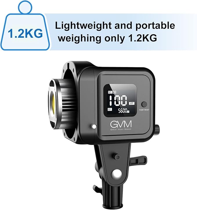 GVM 80W Video Light, Continuous Lighting for Photography with Bowens Mount, 5600K, 44100Lux/0.5m Studio Light with APP, CRI 97+ 8 Scene Lights Support AC Adapter & NP Battery