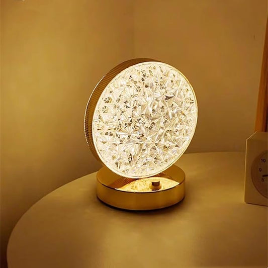 Crystal Table Lamp, Touch Control Nightstand Light with 3Color Temperature, USB Rechargeable Bedside Light for Bedroom Living Room Desktop Bar Cafe Office Indoor Decoration(Round)