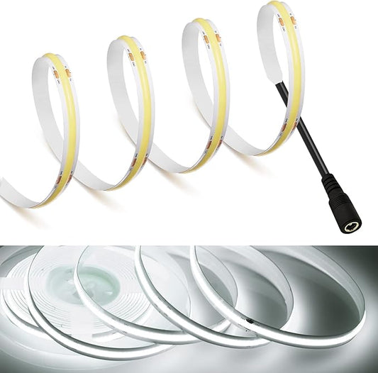 MDee】COB LED Strip Lights 6000K Cold White11.48ft/3.5m DC Powered DC12V Flexible LED Tape Lights with DC Connector CRI 90+ 800LM/m 320LEDs/m for Indoor and Outdoor Décor（6000K Cold White11.48ft/3.5m）