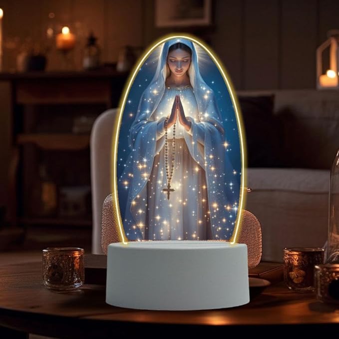 Guadalupe Virgin Prayer Lamp - 2D Acrylic Table Lamp with Soft Glow, USB Powered, Blessed Mother Mary Decoración para La Virgen de Religious Gift for Christmas Birthday (Blue)