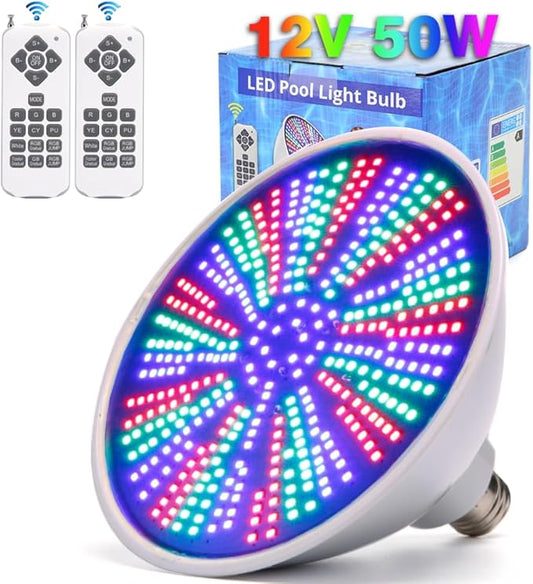 Led Pool Lights for Inground Pool, 12V 50W RGB Color Changing Pool Light Bulb, E26 Replacement Bulbs for 500W Pentair and Hayward Fixture with Remote Control
