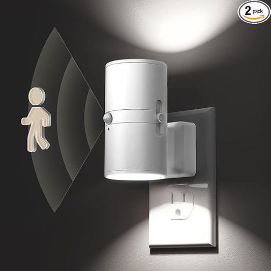 L LOHAS LED Motion Sensor Night Light, [2 Pack] Bright Night Light, 5000K Daylight White, Motion Activated Nightlight, Dimmable 0-100LM, Motion Sensor Light Indoor for Kids Hallway Bathroom Kitchen