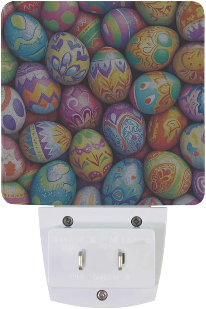 Easter Egg Patterns Night Light 2 Pack Dusk to Dawn Sensor Led Lamp for Women Men Night Lights Plug into Wall Decor for Bedroom Kitchen Corridor, 0.5W