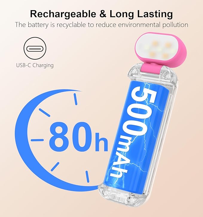 Gritin Reading Light,Book Light for Reading in Bed-Eye Caring 3 Colors, 5-Level Dimmable Brightness,Long Lasting, Compact Size Rechargeable Clip on Book Reading Light for Book Lovers-Rose