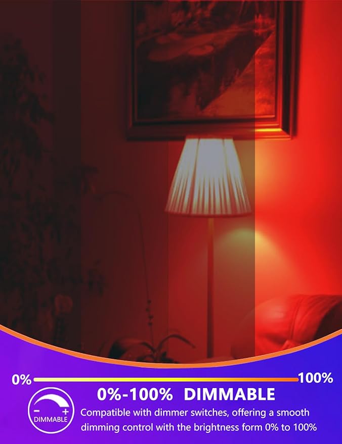 LED Red Sleep Light Bulb Dimmable, 100% Blue Light Blocking Bulb 650nm Promoting Melatonin Red Light Bulbs, A19 7W E26 Base Dim Light Bulbs for Bedroom, Baby Nursery,2 Packs