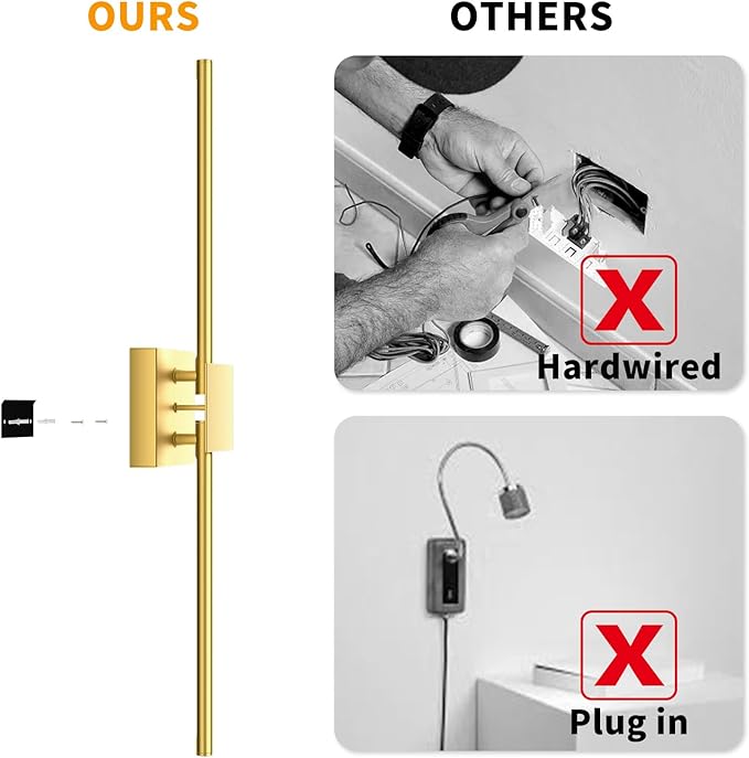 Torchlet Battery Operated Wall Sconces Set of 2 with Remote Control,DIY Independent Rotation Picture Lights,3000K-6000K Dimmable LED Rechargeable Wall Lights for Living Room Bedroom, 28.3'' Gold
