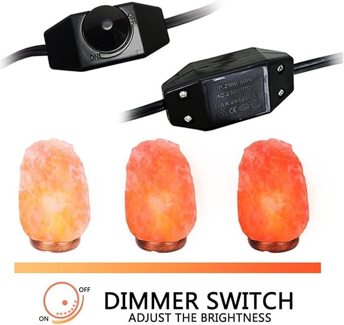 2-Pack Salt Lamp Cord Replacement, 5-Foot Long with Dimmer Switch, E12 Base, 15W LED Warm White Bulbs (6-Pack)
