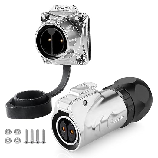 CNLINKO LP20 Reverse Mount 2-Pin Waterproof Circular Electrical Connector, IP68 Female Plug Male Socket for Automotive Machinery and Outdoor Use Quick Connect Aviation Connector (Metal Plug)