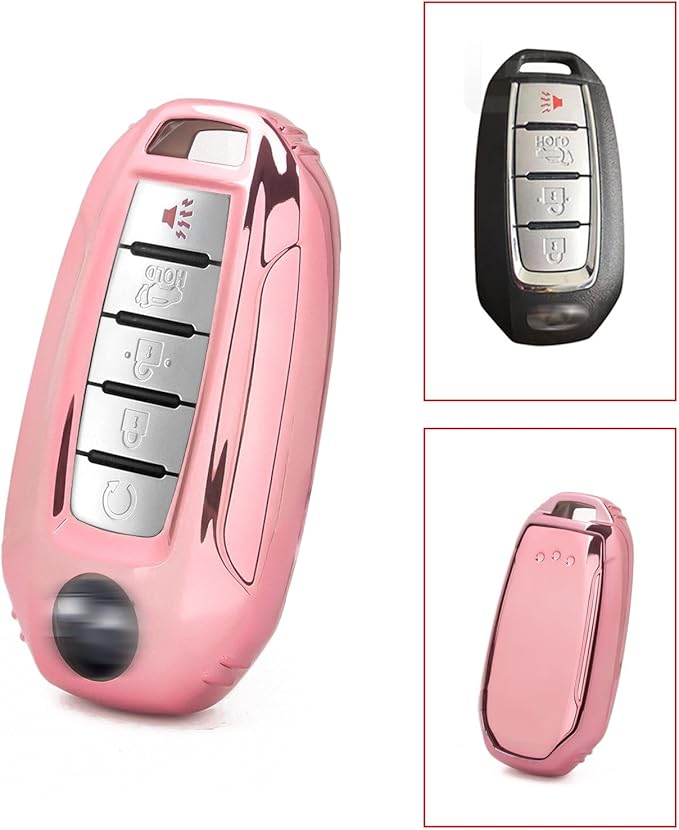 x xotic tech Pink TPU Key Fob Shell Full Cover Case,Compatible with Infiniti Q50 Q60 QX50 QX55 QX60 Smart Keyless Entry Key