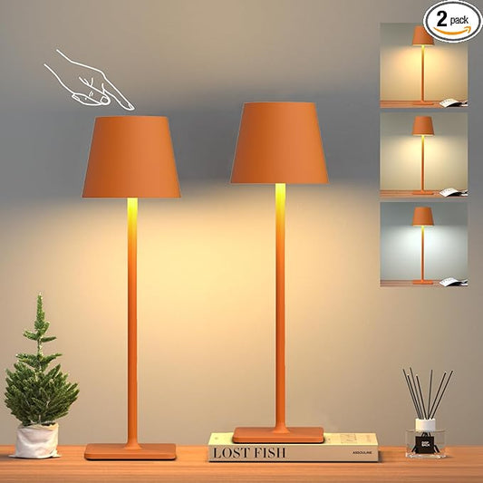 2 Pack Rechargeable Table Lamp - Cordless LED Lamp with 6000mAh Battery Operated LED Desk Lamp, Portable Table Light Outdoor for Dinner Patio Restaurant Bar Bedroom Coffee Shop Night Light(Orange)