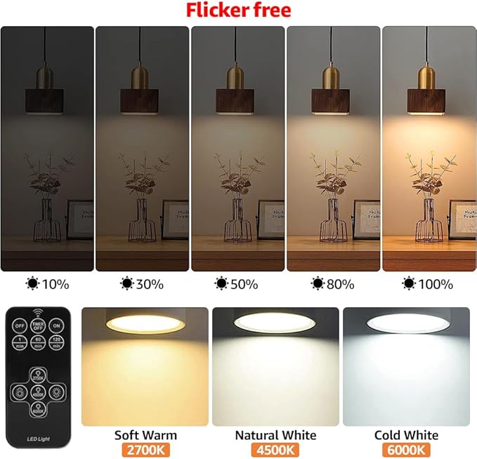 BLUEYE 4Packs Rechargeable Light Bulbs,Remote Control,7W 350LM,3CCT,E26 Detachable,2000mAh Battery Operated Lamp,40W Equivalent,Timer,Dimmer,for Non-Hardwired