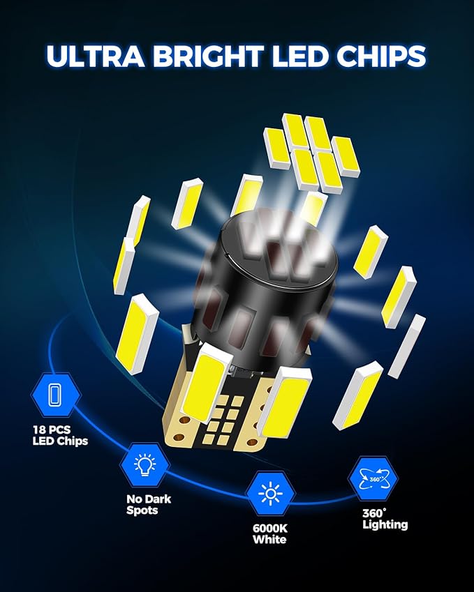 Marsauto 194 LED Bulb for License Plate Light, 6000K Super White 168 2825 W5W T10 Wedge Replacement LED Light Bulbs for Car Dome Map Courtesy Step Dash Trunk Light (Pack of 10)