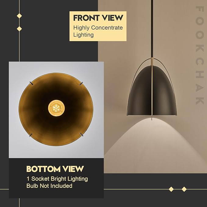 Black Dome Pendant Light 10in Kitchen Island Pendant Lighting Modern Black & Gold Ceiling Pendant Light Fixture for Kitchen Sink Dining Room, E26