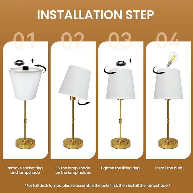 Gold Portable Cordless Table Lamp, Rechargeable Bedside Lamp, Stepless Dimming Touch Control Nightstand Lamp, 2700K Warm Light, Vintage Desk Lamp for Living Room, Dining Table Decor (Tall)