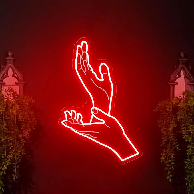 Meanwhile Neon Sign – Red Clapping Hands LED Wall Light for Retro Aesthetic Decor, Quirky Room Accent, USB Powered Sign for Bedroom, Living Room or Lounge 15.7″ ×10.5″