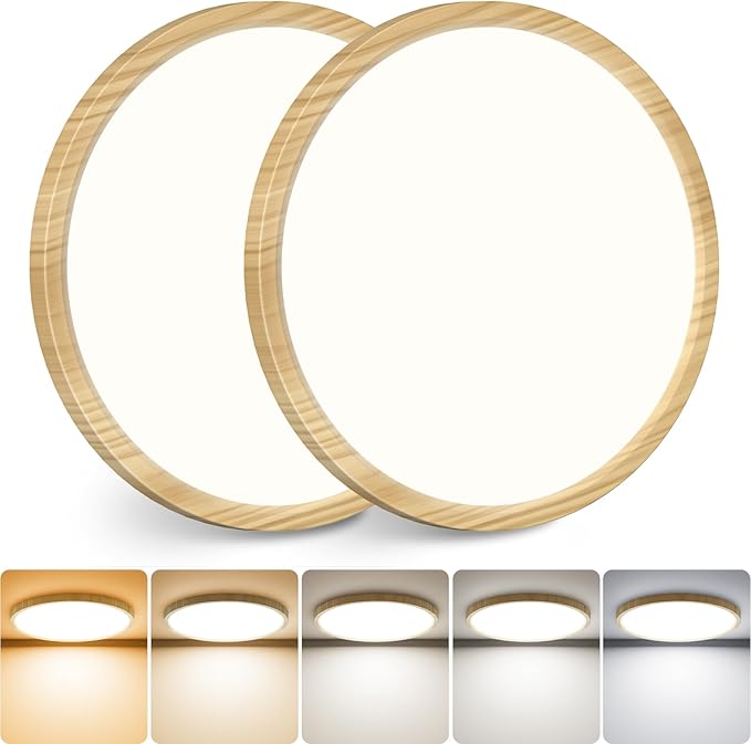 slochi 2Pack LED Flush Mount Ceiling Light Fixture, 12 Inch 24W, 3200LM, Super Slim 0.7 Inch, 3000K-6500K Adjustable Low Profile LED Ceiling Lights for Bedroom, Kitchen, Hallway(Wood)