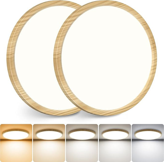 slochi 2Pack LED Flush Mount Ceiling Light Fixture, 12 Inch 24W, 3200LM, Super Slim 0.7 Inch, 3000K-6500K Adjustable Low Profile LED Ceiling Lights for Bedroom, Kitchen, Hallway(Wood)