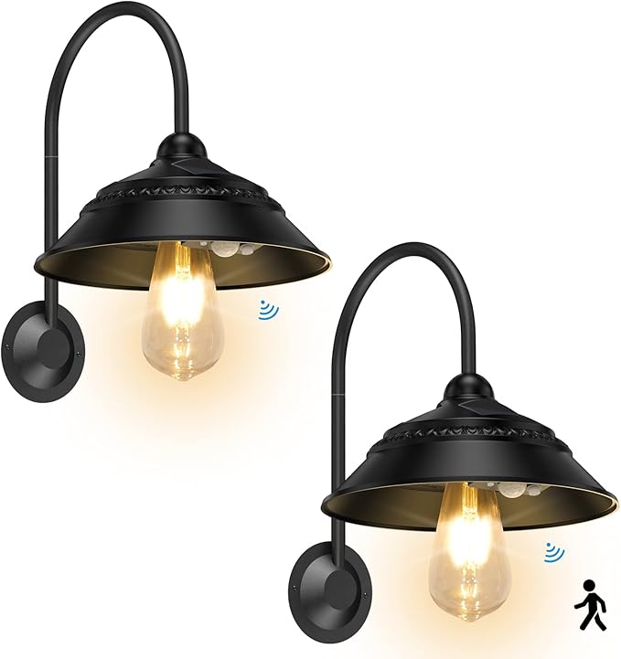 Aqonsie Solar Barn Lights Outdoor, Vintage Rustic Solar Chicken Coop Light with 3 Lighting Modes & Motion Sensor, Waterproof Outdoor Wall Mount Light for Barn, Shed, Chicken Coop