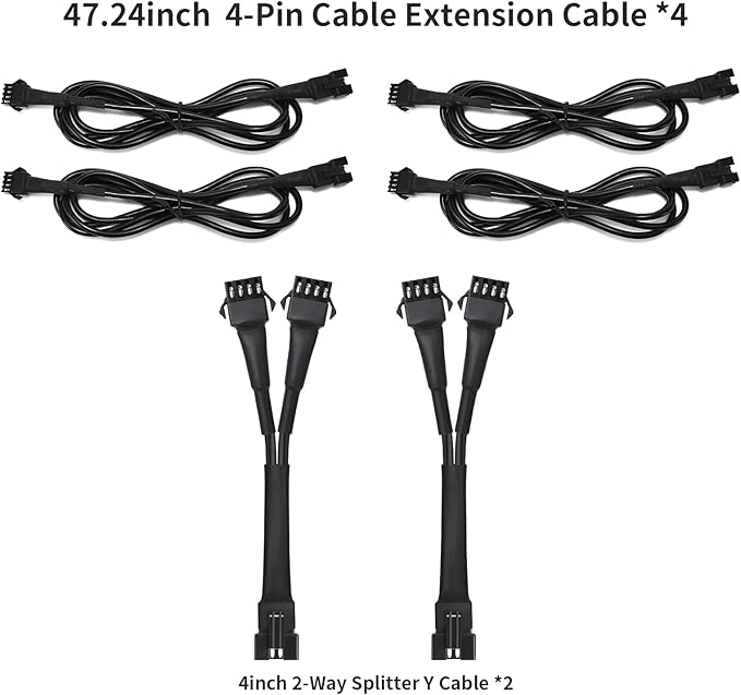 LED Light Extension Wire, 4pcs 3.9ft/47.2 Inch 4 Pin Cable Cords and 2pcs 2-Way Splitters for Motorcycle Underglow Light Kit Extension Cords for Rock Light Kits for Truck Trikes ATVs