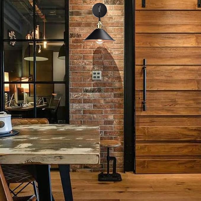 Industrial Wall Sconce 2-Pack with Hanging Height-Adjustable Black Plug-in Wall Lamp with On/Off Switch for Bedroom Bathroom Corridor Porch Patio Hallway