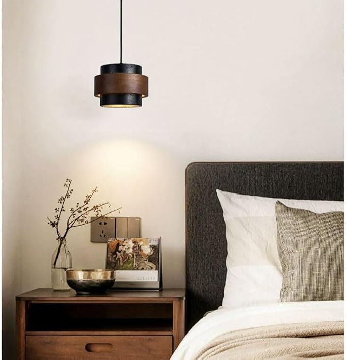 Nordic Natural Travertine Pendant Light Wabi-sabi Stone Chandelier Retro Industry Hanging Ceiling Lamp for Bedroom Bedside Study Dining Table Lighting (Black)