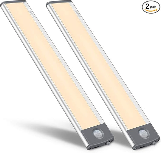 30-LED Motion Sensor Cabinet Light,Under Counter Closet Lighting, Wireless USB Rechargeable Kitchen Night Lights,Battery Powered Light for Wardrobe,Cabinet,Cupboard（Warm Light）-2Pack