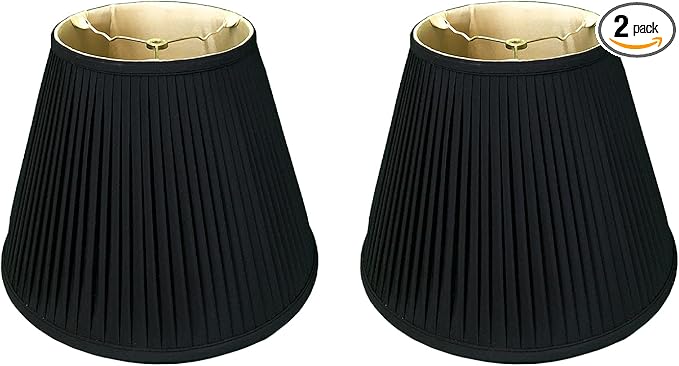 Royal Designs, Inc. Deep Empire Side Pleat Basic Lamp Shade, BS-728-14BLKGL-2, Black with Gold, 8 x 14 x 11, Set of 2