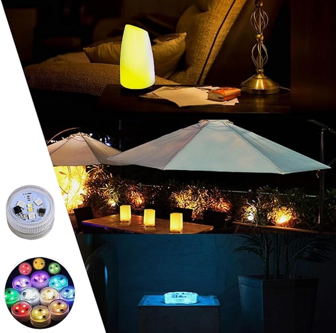 KEMANI Mini Submersible Led Lights,10pcs Small Underwater Tea Lights Candles Waterproof with 2 Remote Battery Operated, RGB 13 Multicolor Changing for Wedding Home Party Festival Decoration