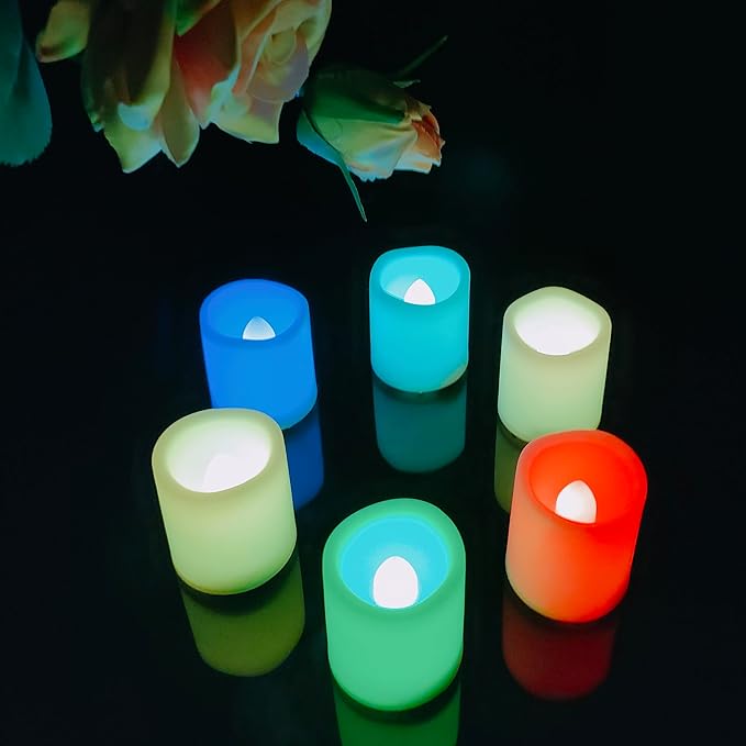 12 Pack Color Changing Flameless Votive Candles Multicolor Flickering Electric Fake Candles LED Battery Operated Tea Lights for Home Wedding Decor Party Halloween Christmas Decorations