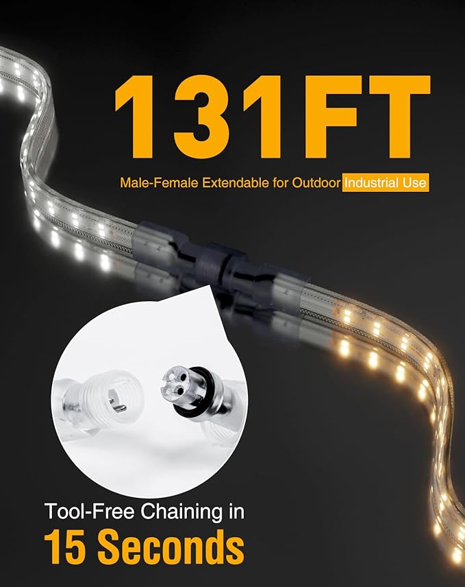 Shine Decor Plus LED Strip Lights AC 120V, Connectable Double Row Bright Rope Light, ETL IP65 Waterproof & Weather-Resistant for Accent Lighting, 7x17mm, 6000K Cool White, 32FT