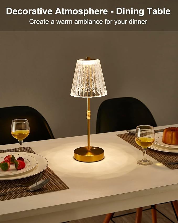 Cordless Table Lamp, 5000mAh Rechargeable Battery Operated Portable Lamp, Dimmable+3 Colors LED Touch Control, Vintage Crystal Lamp for Bedroom, Kitchen, Bar, Office