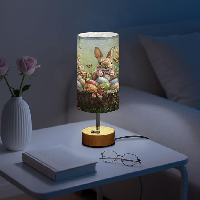 ALAZA Bedside Table Lamp Rabbit Easter Bunny Egg Touch Lamp for Bedroom 3 Way Dimmable Nightstand with USB Charging Ports Living Room, LED Bulb Included