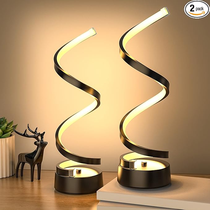 NUÜR Table Lamps for Living Room Set of 2, Black Dimmable LED Lamp, Small Bedside Lamps, Nightstand Lamp for Bedroom Office Home Living Room