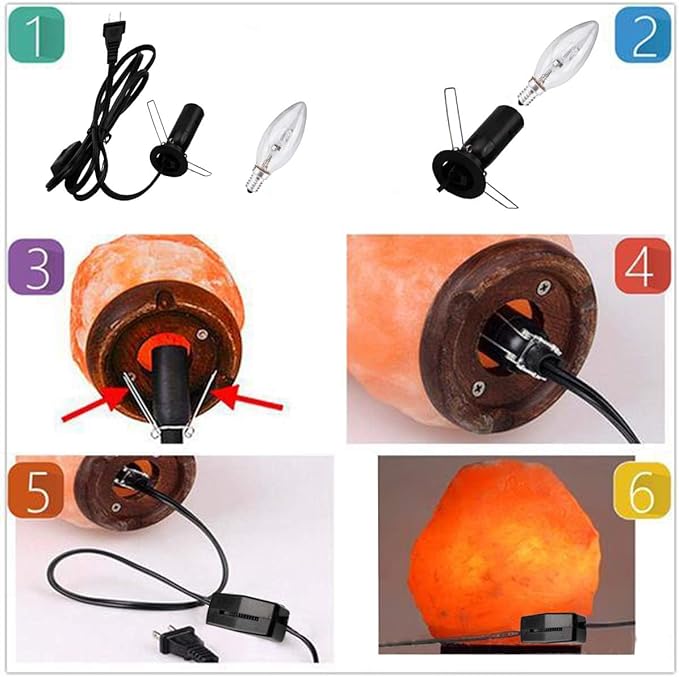 Himalayan Salt Lamp Cord - 25W Dimmable Halogen Replacement Bulbs, E12 Base, Perfect for Himalayan Salt Lamps, Night Lights, Wax Warmers - with 6 Free Bulbs for Salt Lamp (1)