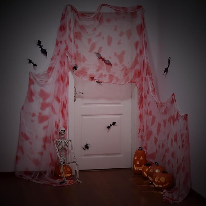 [2 Packs] Halloween Creepy Cloth, Spooky Giant (48 x 240 in.) Cheese Cloth Tapestry for Party Supplies Decorations Outdoor Yard Home Wall Decor, Black ([1 Packs](80 x 200 in.), White)