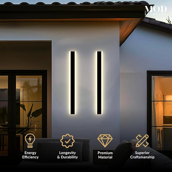 MOD LIGHTING Haylen | Waterproof Outdoor Wall Light, LED Dimmable with Remote 3000K-6000K, Long Outdoor Porch Lights, Wired Lighting Fixture, Patio Exterior Wall Sconce, 1-Pack (Black, 31")