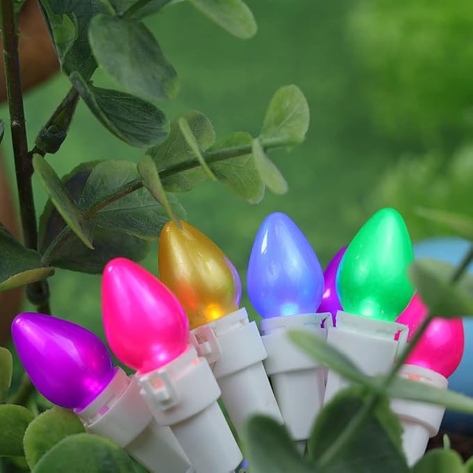 Easter String Lights LED Multi Color Glass C3 Lights 50 Count Easter Pastel Light 120V ETL Certified Connectable Outdoor String Light White Wire for Party Patio Home