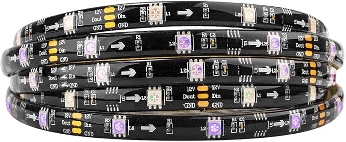 BTF-LIGHTING WS2811 IC=RGB+IC Addressable Dream Color LED Strip 16.4FT 30LEDs/m 10Pixels/m IP65 Splash Proof Black PCB Flexible DC12V Chasing Effect for Home Indoor Decor(No Adapter or Controller)