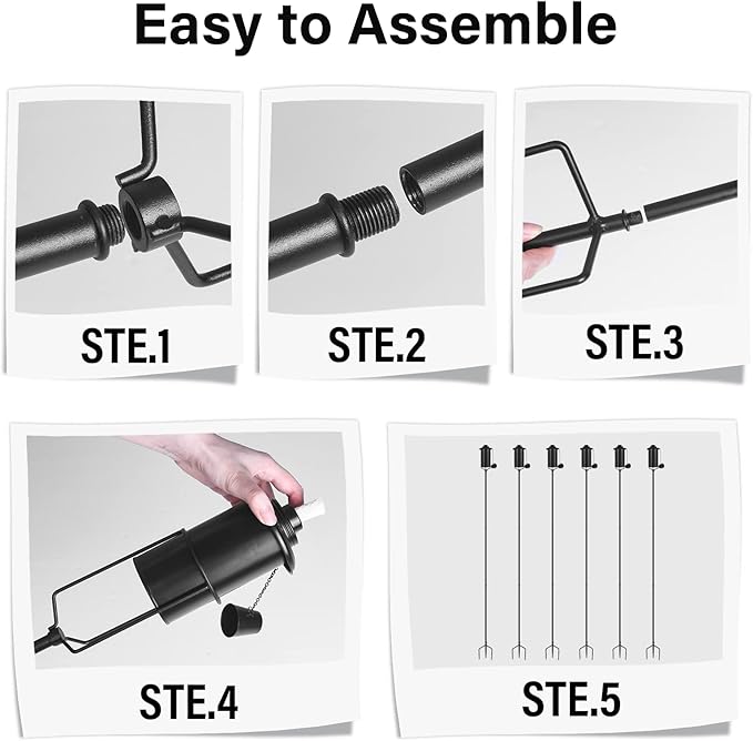 6 Pack Garden Torches, 16 oz Metal Torch for Outside with 3-Prong Grounded Stake, Outdoor Decorative Citronella Torches, 59 inch Garden Décor Torches