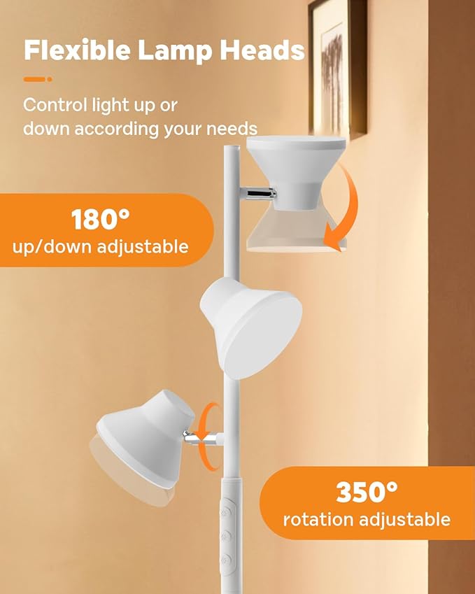 LED Floor Lamp, 36W Modern Floor Lamp with Remote & Touch Control, 4 Color Temperatures, Standing Lamp with 3 Rotatable Lights, Floor Lamps for Living Room, Bedroom, Office