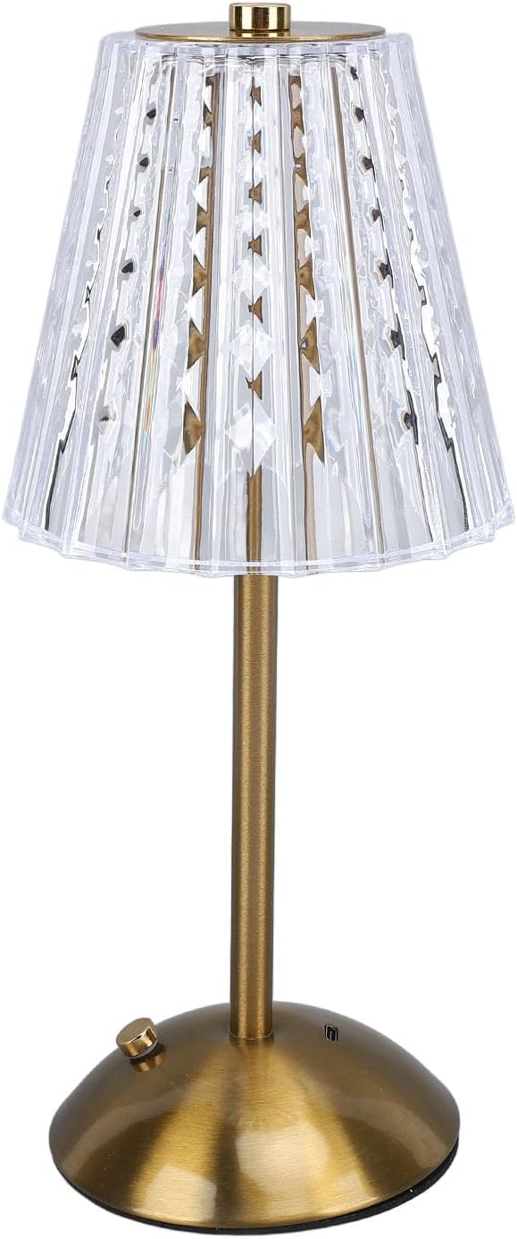 LED Cordless Crystal Table Lamp, Stepless Dimmable 3 Color Temperature Touch Control USB Rechargeable Nightstand Lamp for Home Bedside with High Brightness Light