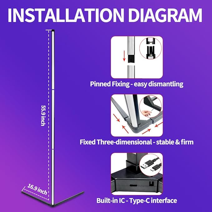 RGBIC Floor Lamp, LED Corner Lamp Works Smart APP, Smart Modern Floor Lamp with Music Sync and 16 Million DIY Colors, Color Changing Standing LED Lamp for Bedroom Living Room