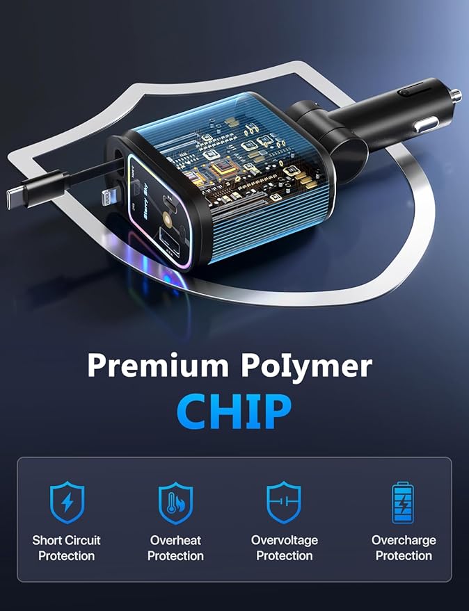 Starlight Retractable Car Charger with Retractable Cables, Starlight in Car Roof 4 in 1 Super Fast USB C Car Phone Charger, 2 USB Ports Starry Sky Adapter, Compatible with iPhone 17 16 15 14 13 12