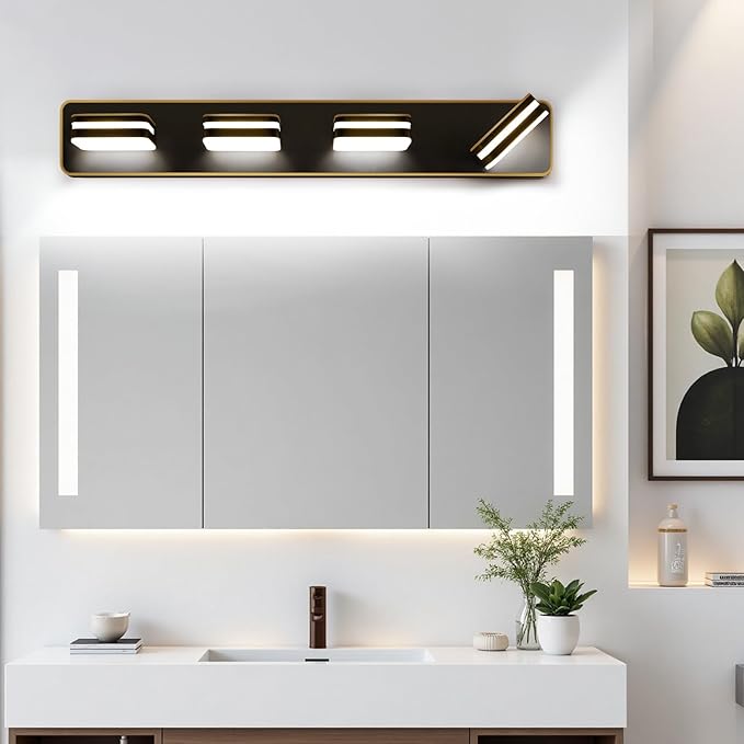 1600LM LED Modern Bathroom Vanity Light Fixtures, 360° Rotate Acrylic Brown and Gold Vanity Lights for Bathroom, Modern Wall Lighting Fixtures Over Mirror Kitchen Living (Natural White Light 5000K)