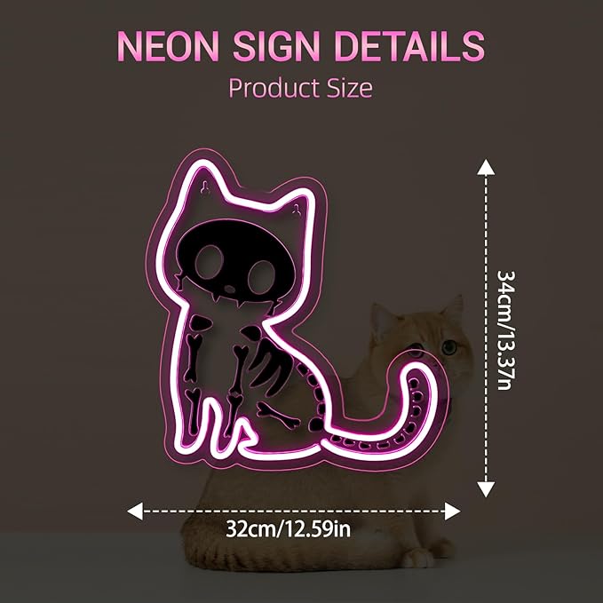 Electric Shock Cat Neon Sign Pink Cat Kitty LED Neon Signs for Wall Decor Home Kids Room Living Room Led Light for Cat Club&Clinic Neon Wall Unique Gift for Animal Lovers
